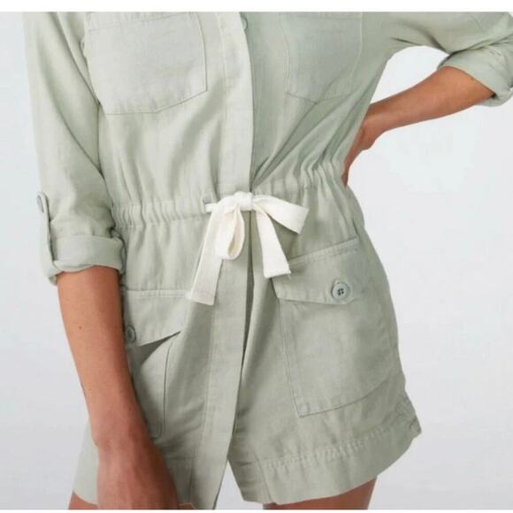 Monrow Sage Green Twill Long Sleeve Pocket Mini Shirt Dress Size Small NWT - Picture 3 of 10